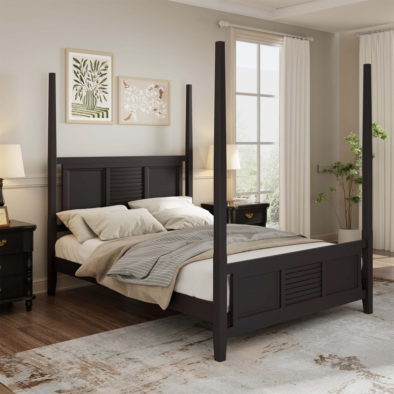 HBI home Traditional King Size Solid Wood Four Poster Bed with Horizontal Grille Design Espresso Wayfair Canada